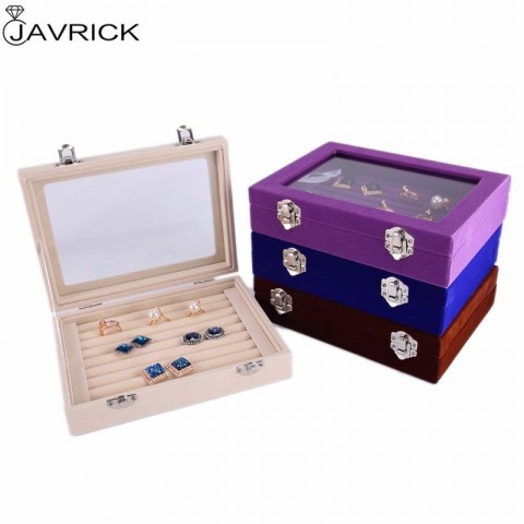 7 Color Velvet Glass Jewelry Organizer Box for Women