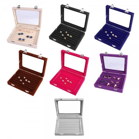 7 Color Velvet Glass Jewelry Organizer Box for Women