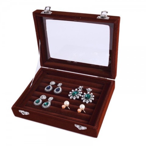 7 Color Velvet Glass Jewelry Organizer Box for Women