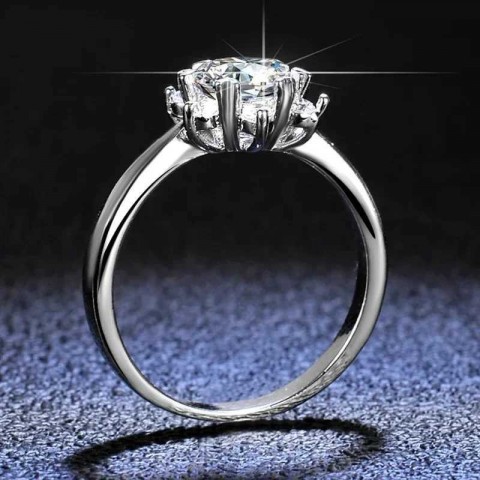 Luxury Women's 18K White Gold Sunflower Moissanite Ring, Exquisite Wedding Jewelry W241205