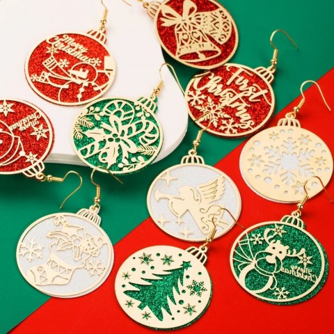 Festive Women's Silver Alloy Glitter Dangle Earrings - Bohemian Christmas Tree & Reindeer Designs