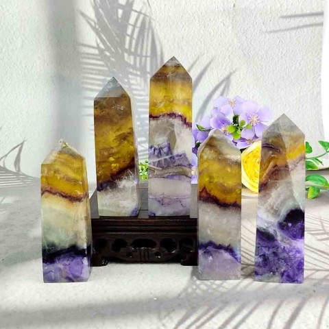 Natural Crystal MASCOT Fluorite Tower, 11cm Healing Decor for Home