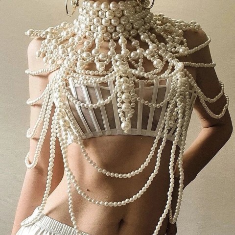 Sexy Adjustable Pearl Body Chain Bra for Women