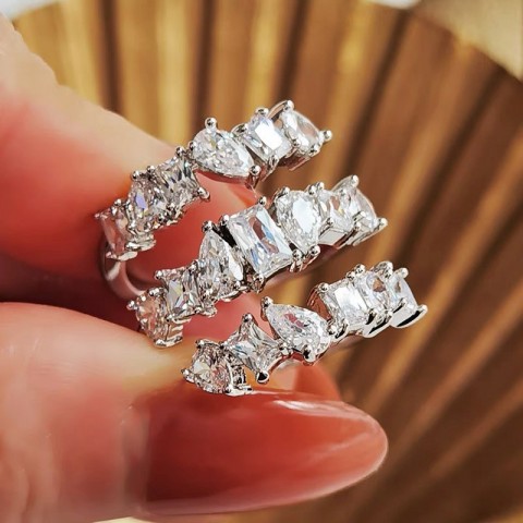 Sterg Sier Women's Adjustable Water Drop Zircon Eternity Ring