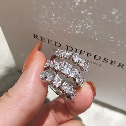 Sterg Sier Women's Adjustable Water Drop Zircon Eternity Ring