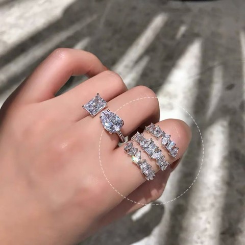 Sterg Sier Women's Adjustable Water Drop Zircon Eternity Ring