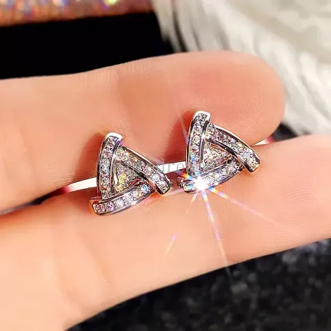Geometric Triangle Stud Earrings with Cubic Zirconia for Women - Summer Gift