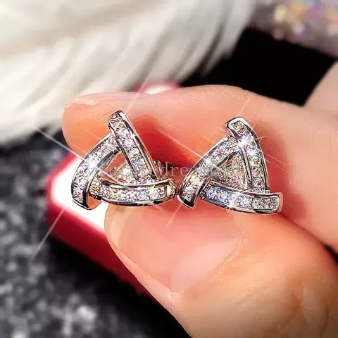 Geometric Triangle Stud Earrings with Cubic Zirconia for Women - Summer Gift