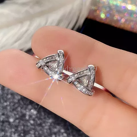 Geometric Triangle Stud Earrings with Cubic Zirconia for Women - Summer Gift