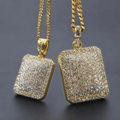 2024 Trendy Men's Hip Hop Rhinestone Pendant Necklace, Gold Filled Cuban Chain