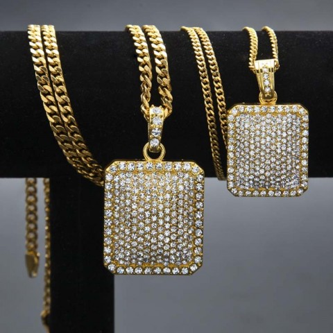 2024 Trendy Men's Hip Hop Rhinestone Pendant Necklace, Gold Filled Cuban Chain