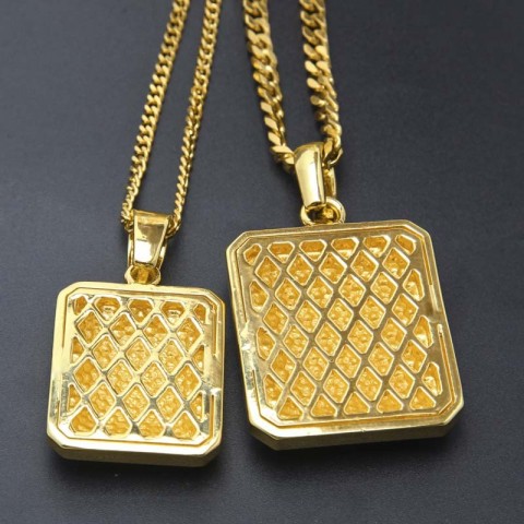 2024 Trendy Men's Hip Hop Rhinestone Pendant Necklace, Gold Filled Cuban Chain