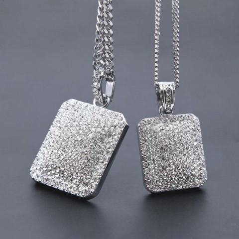 2024 Trendy Men's Hip Hop Rhinestone Pendant Necklace, Gold Filled Cuban Chain