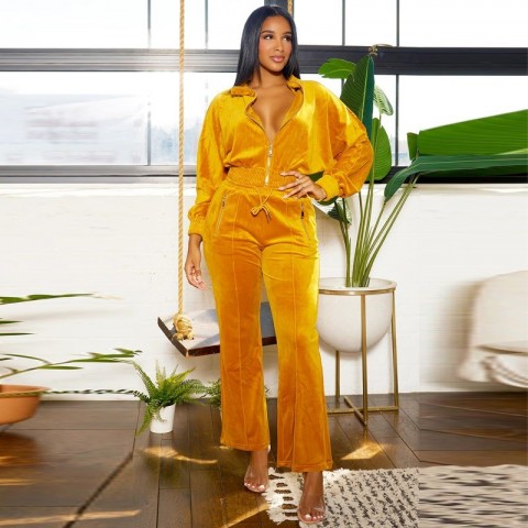 Yellow Autumn Winter Women's Comfortable Three-Layer Padded Pajamas Set