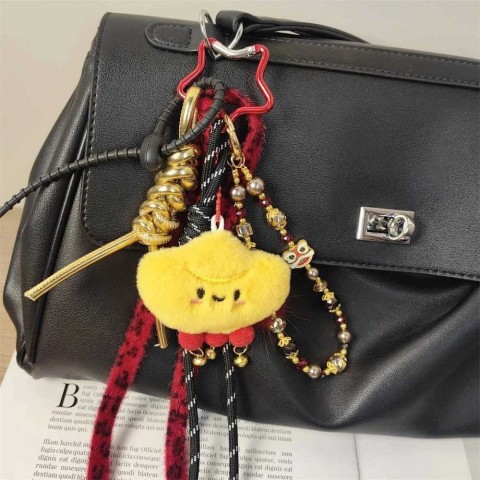 Yuanbao Doll Golden Leather Keychain - Unisex LED Promotion Lanyard