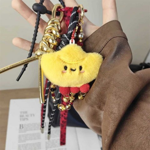 Yuanbao Doll Golden Leather Keychain - Unisex LED Promotion Lanyard