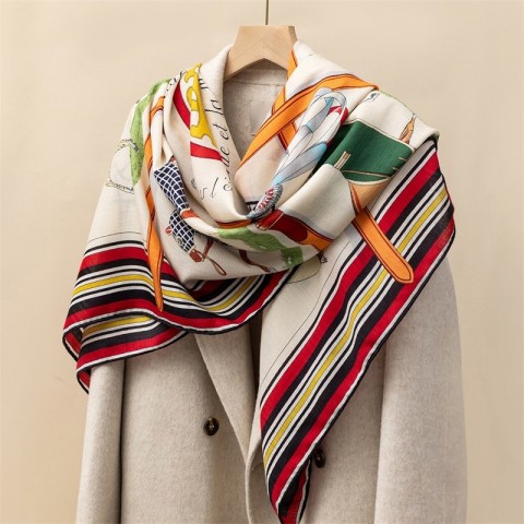 Luxury Silk Scarf for Women with Horse Print Design, 90x90cm, Lightweight and Elegant CL250113