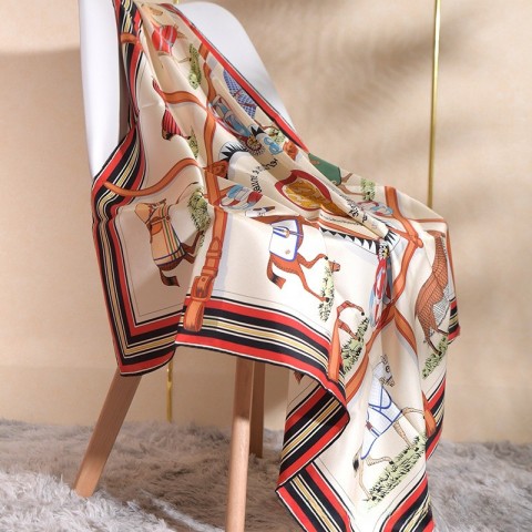 Luxury Silk Scarf for Women with Horse Print Design, 90x90cm, Lightweight and Elegant CL250113
