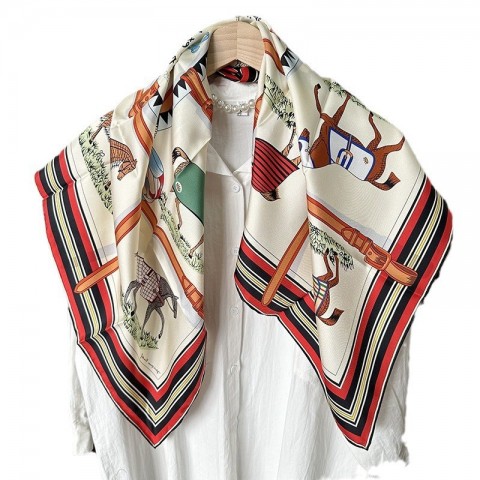 Luxury Silk Scarf for Women with Horse Print Design, 90x90cm, Lightweight and Elegant CL250113