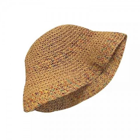 Women's Summer Straw Bucket Hat with Wide Brim and Rainbow Design XJ250329