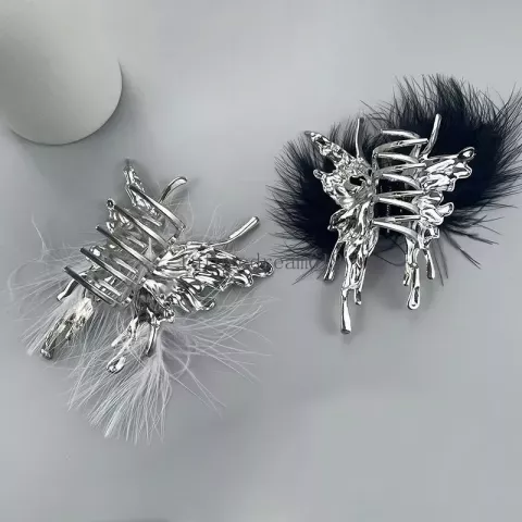 Butterfly Feather Claw Clips Women Hair Accessories Shark Style Silver Barrettes