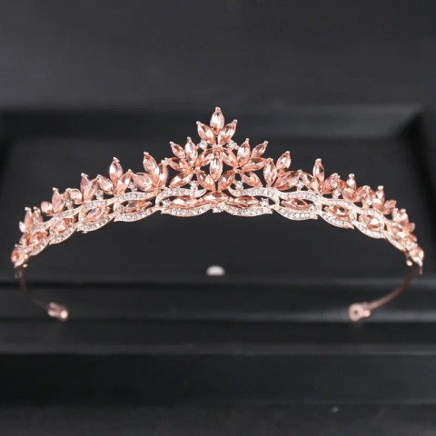Luxury Alloy Rhinestone Leaves Bridal Headpiece Crown for Women