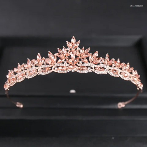 Luxury Alloy Rhinestone Leaves Bridal Headpiece Crown for Women