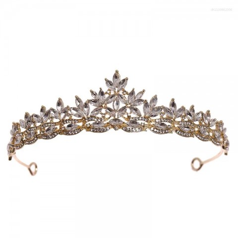 Luxury Alloy Rhinestone Leaves Bridal Headpiece Crown for Women