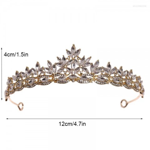 Luxury Alloy Rhinestone Leaves Bridal Headpiece Crown for Women